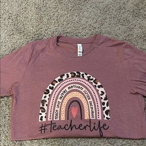 #TeacherLife women Graphic Tee - Mauve Pink Rainbow